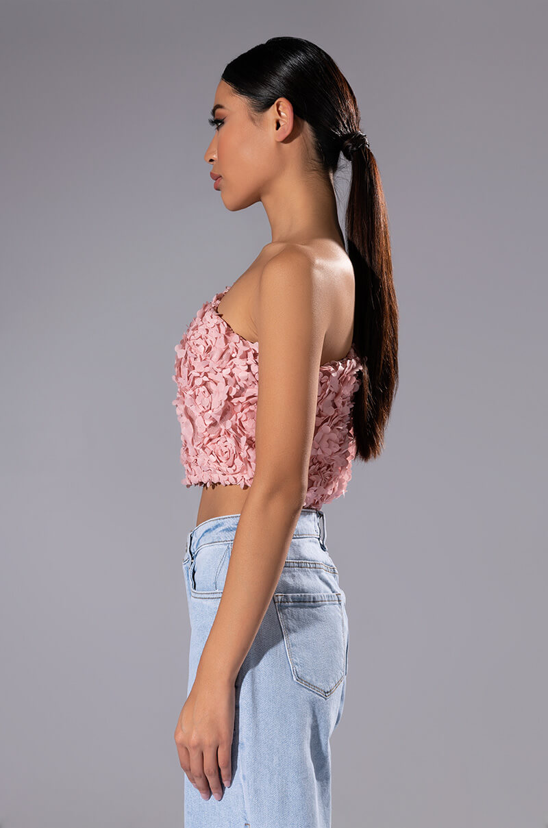 LUCIA FLORAL APPLIQUE ONE SHOULDER CROP BLOUSE