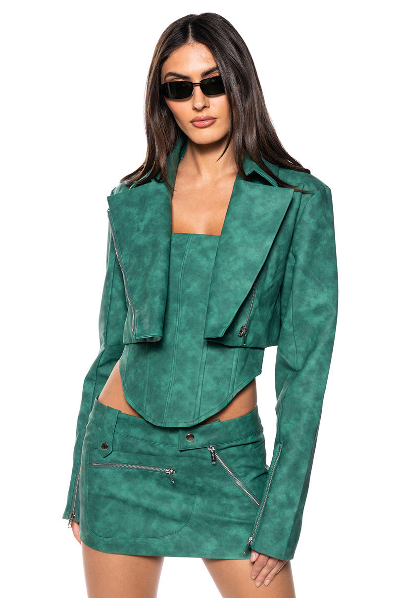 LUCKY ME FAUX LEATHER CORSET TOP