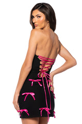LUCY ALL OVER BOWS STRAPLESS MINI DRESS