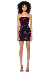 LUCY ALL OVER BOWS STRAPLESS MINI DRESS