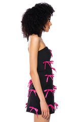 LUCY ALL OVER BOWS STRAPLESS MINI DRESS