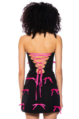 LUCY ALL OVER BOWS STRAPLESS MINI DRESS