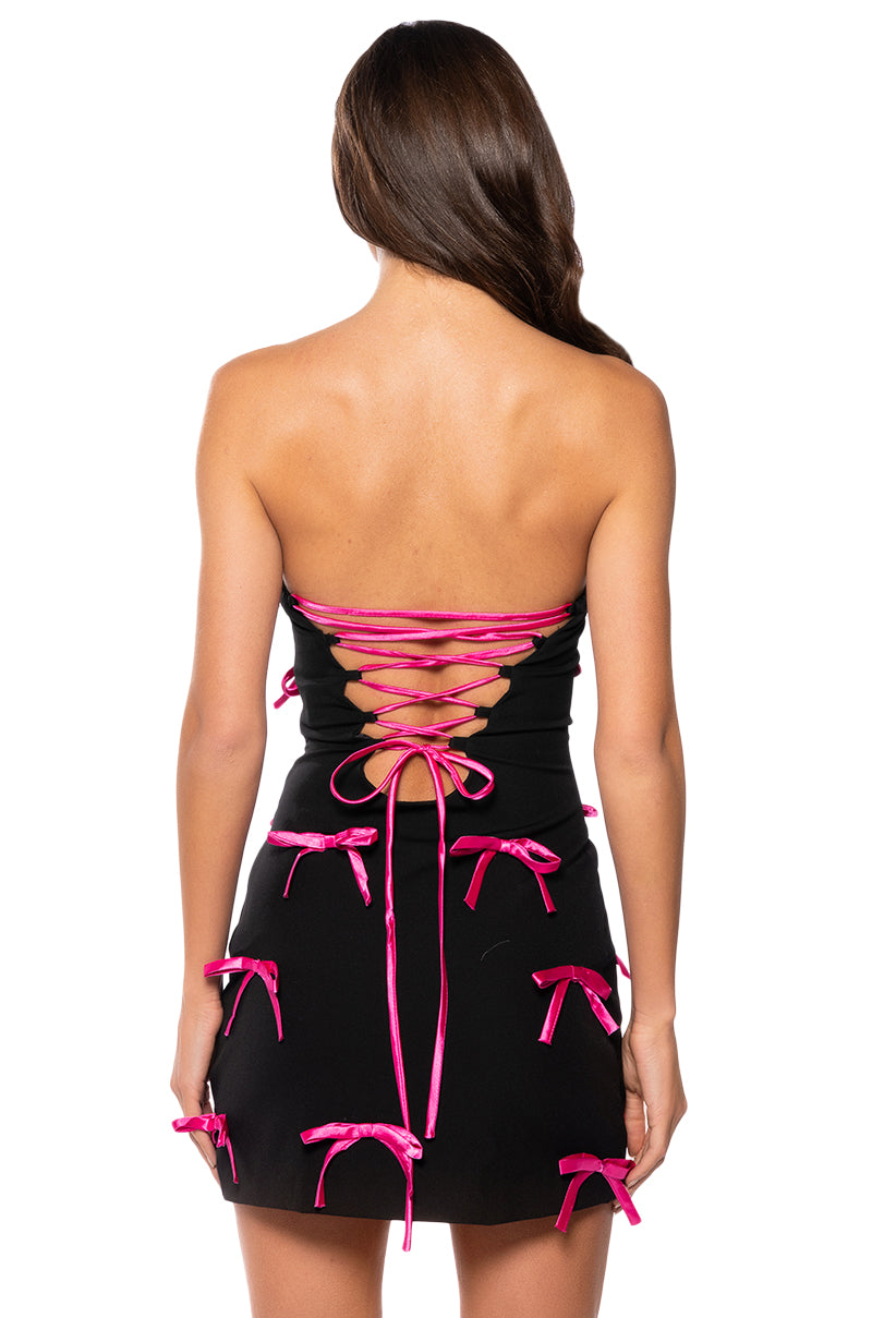 LUCY ALL OVER BOWS STRAPLESS MINI DRESS