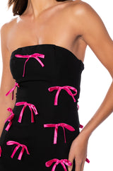 LUCY ALL OVER BOWS STRAPLESS MINI DRESS