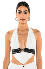 LUMA LOW V NECK HALTER BLOUSE WITH BELT