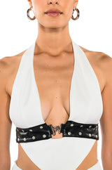 LUMA LOW V NECK HALTER BLOUSE WITH BELT