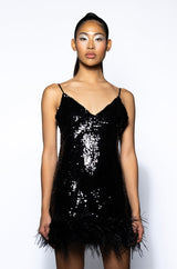 LUNA FUR TRIM SLEEVELESS SEQUIN MINI DRESS