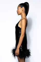 LUNA FUR TRIM SLEEVELESS SEQUIN MINI DRESS