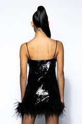 LUNA FUR TRIM SLEEVELESS SEQUIN MINI DRESS