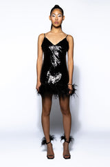 LUNA FUR TRIM SLEEVELESS SEQUIN MINI DRESS