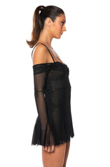 SADIE OFF THE SHOULDER MESH MINI DRESS