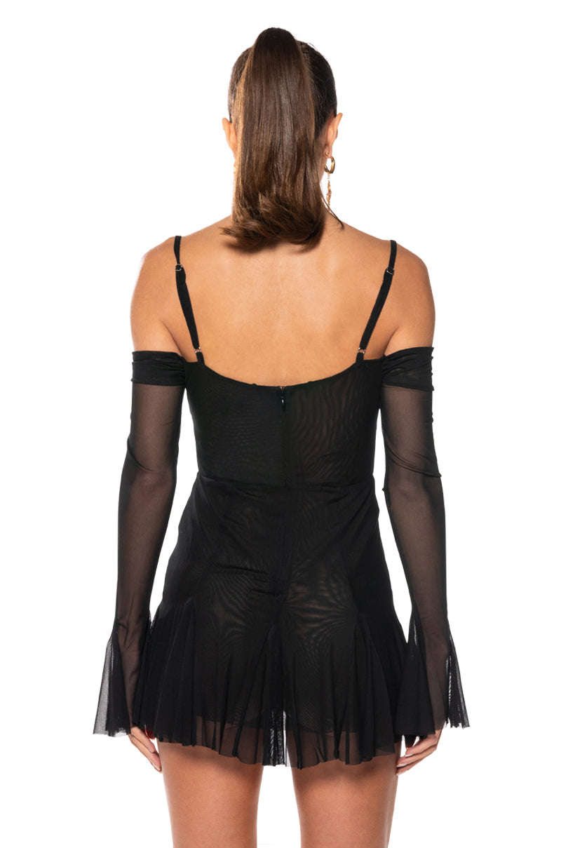 SADIE OFF THE SHOULDER MESH MINI DRESS