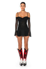SADIE OFF THE SHOULDER MESH MINI DRESS