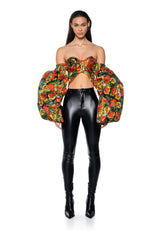 THE CROWN JEWEL CROPPED BROCADE SLEEVE BLOUSE