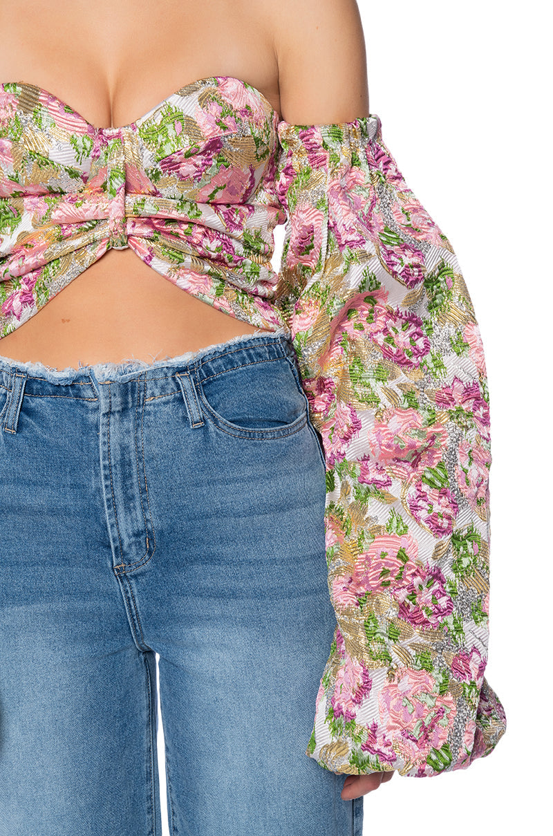 THE CROWN JEWEL CROPPED BROCADE SLEEVE BLOUSE