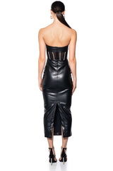 LUXURY VENTURES FAUX LEATHER STRAPLESS DRESS