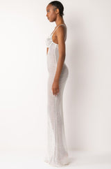 LUXX IS ALL I KNOW RHINESTONE MESH MAXI DRESS