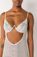 LUXX IS ALL I KNOW RHINESTONE MESH MAXI DRESS