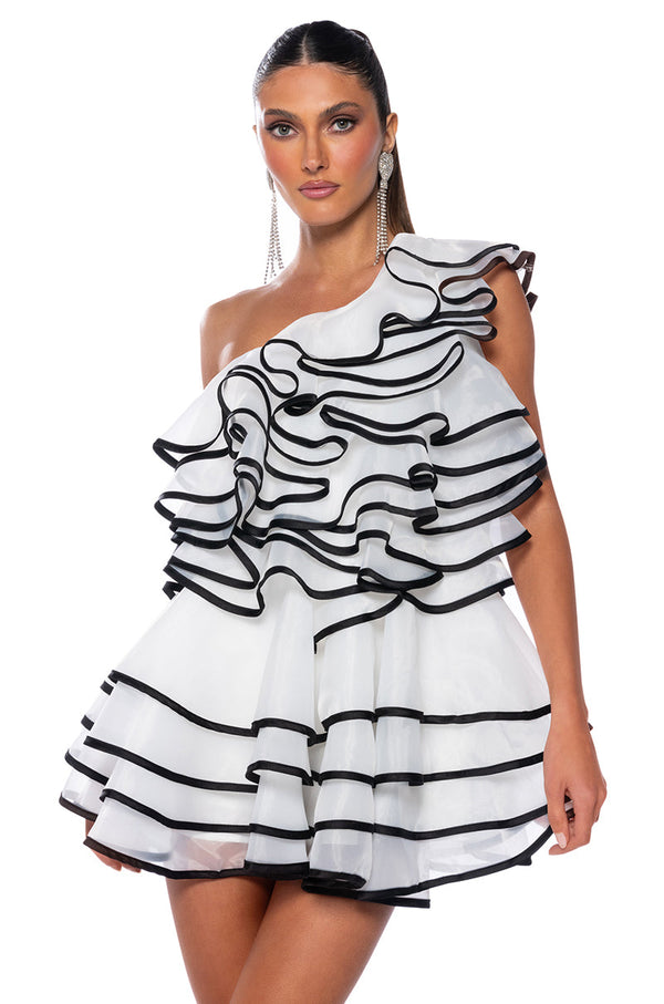 LYLA ONE SHOULDER RUFFLE MINI DRESS