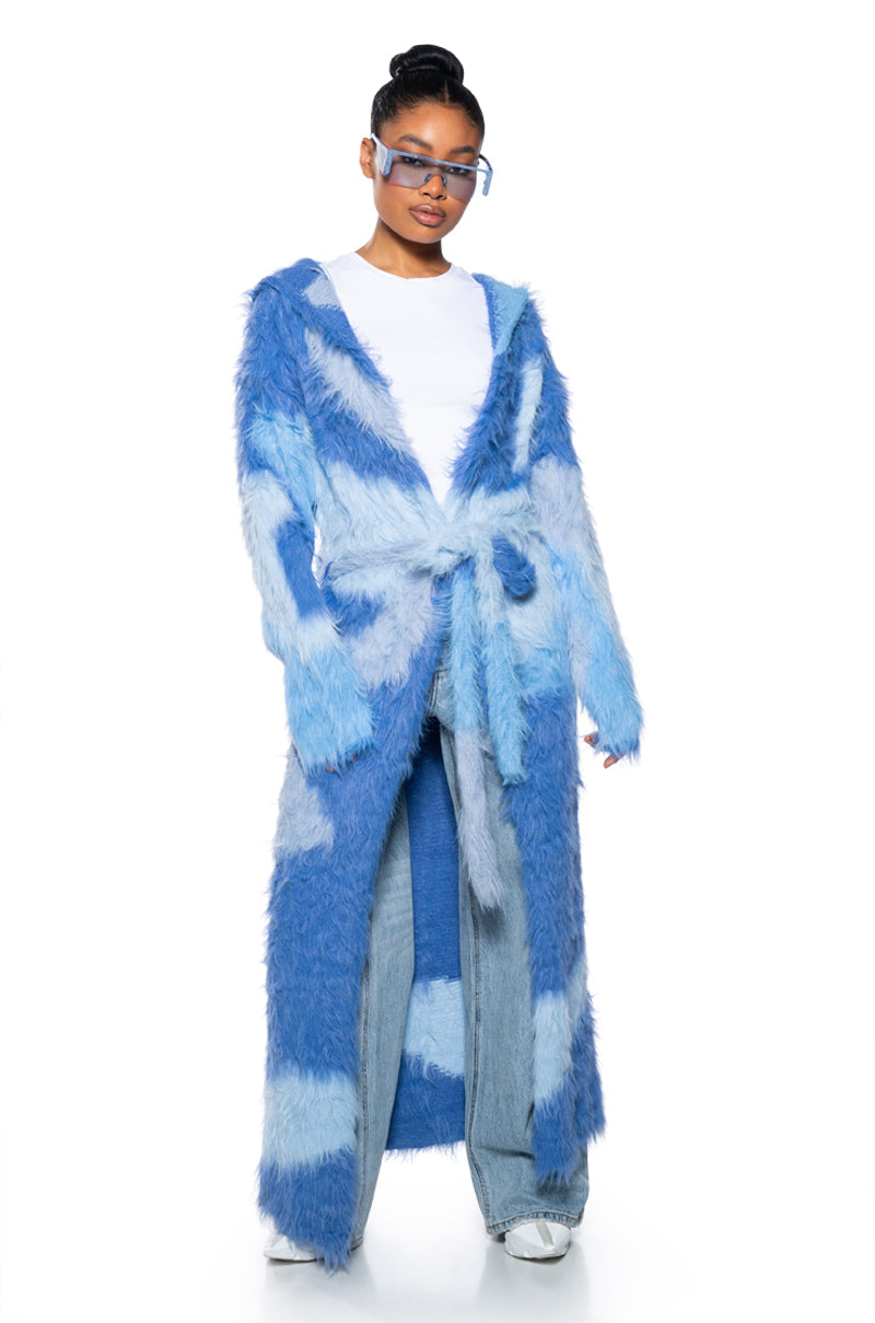 LYLA ULTRA FUZZY COLORBLOCK HOODED CARDIGAN