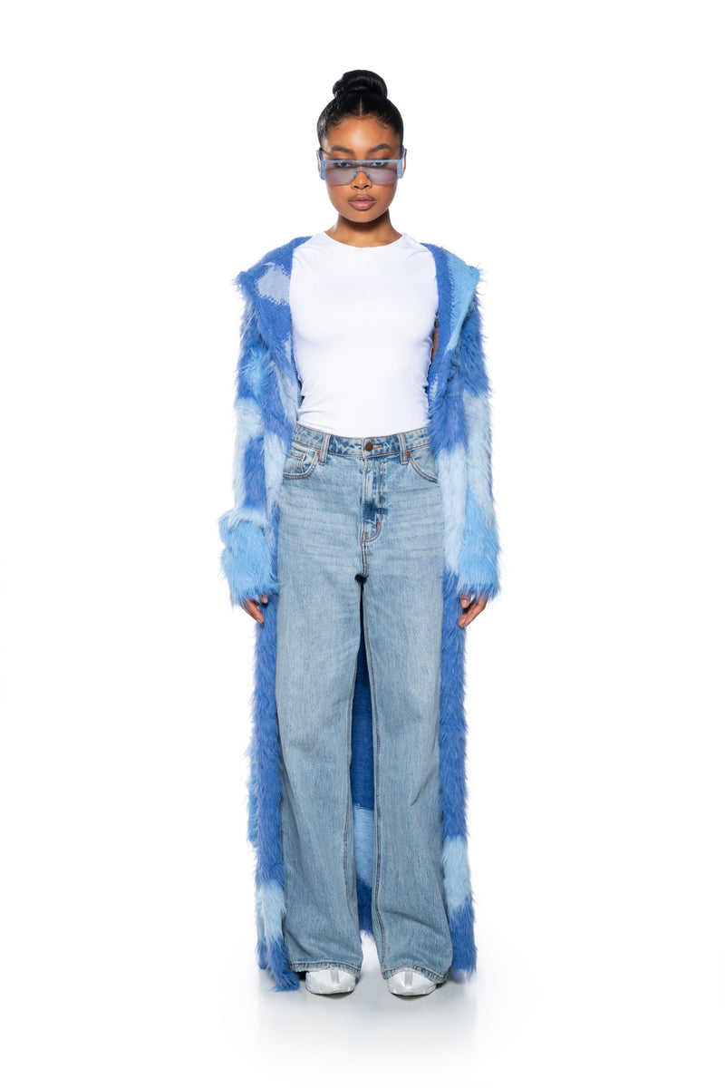 LYLA ULTRA FUZZY COLORBLOCK HOODED CARDIGAN