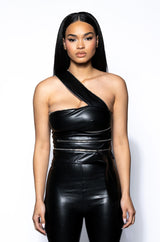 LYRA ZIPPER DETAIL FAUX LEATHER ONE SHOULDER