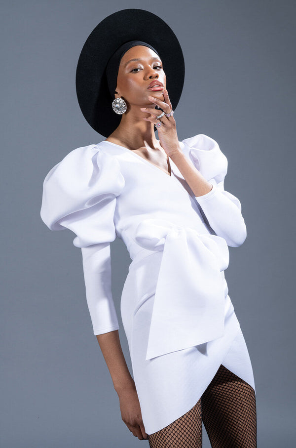 MADE FOR THE GLAM PUFF SLEEVE MINI DRESS