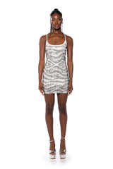 MAGESTIC RHINESTONE ZEBRA MINI DRESS