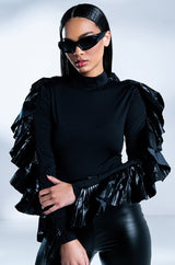 MAKE A FUSS SLEEVE DETAIL MOCK NECK CROP TOP
