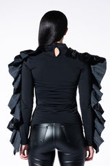 MAKE A FUSS SLEEVE DETAIL MOCK NECK CROP TOP