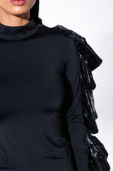 MAKE A FUSS SLEEVE DETAIL MOCK NECK CROP TOP