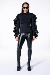 MAKE A FUSS SLEEVE DETAIL MOCK NECK CROP TOP