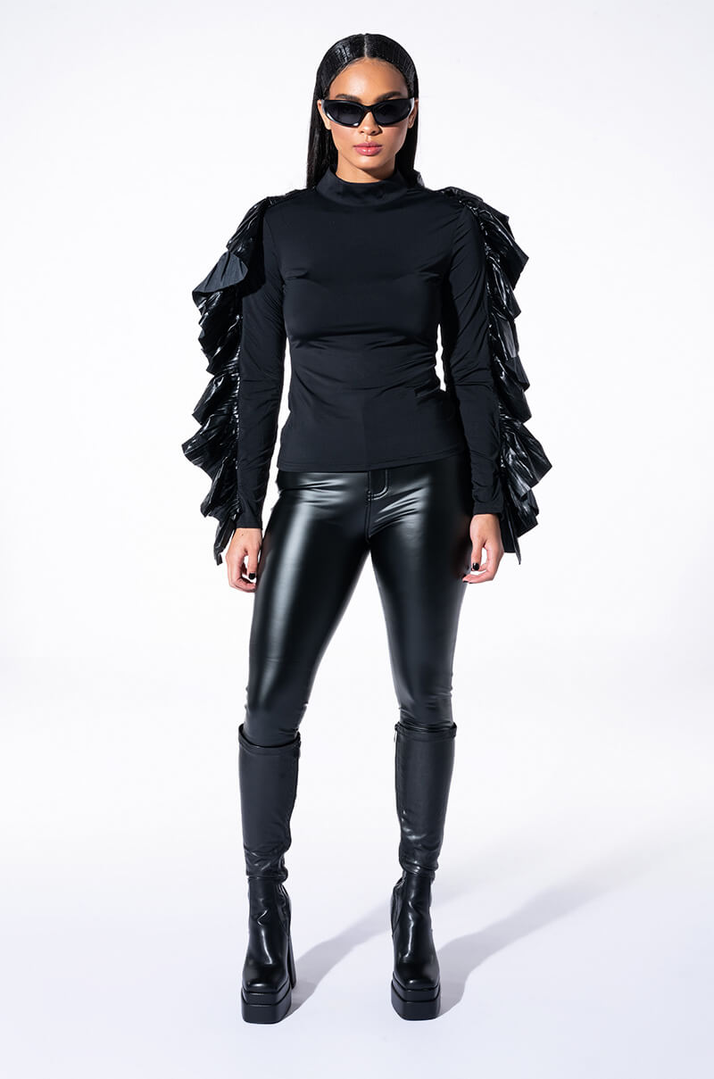 MAKE A FUSS SLEEVE DETAIL MOCK NECK CROP TOP