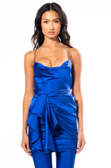 MADISON GATHERED WAIST CHAIN DETAIL MINI DRESS