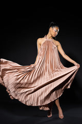 MARY KATE PLEATED HALTER MAXI DRESS