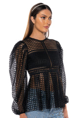 MAKE THE WORLD YOURS PEPLUM FITTED LONG SLEEVE BLOUSE