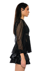 MAKE THE WORLD YOURS PEPLUM FITTED LONG SLEEVE BLOUSE