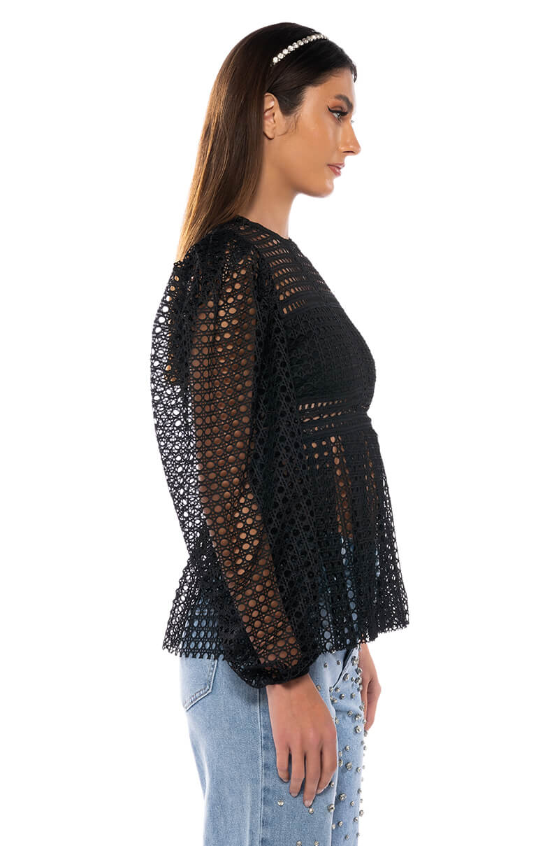 MAKE THE WORLD YOURS PEPLUM FITTED LONG SLEEVE BLOUSE