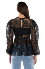 MAKE THE WORLD YOURS PEPLUM FITTED LONG SLEEVE BLOUSE