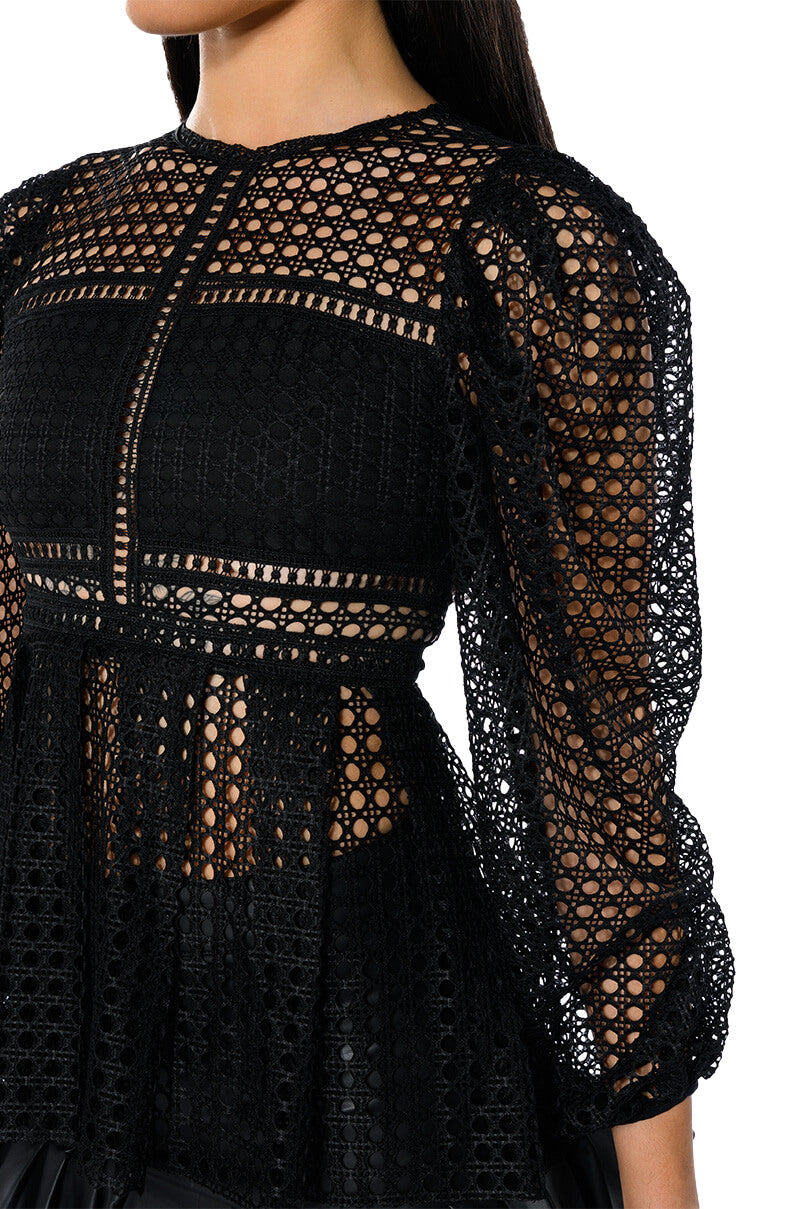 MAKE THE WORLD YOURS PEPLUM FITTED LONG SLEEVE BLOUSE
