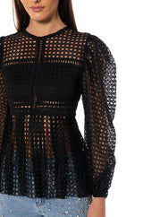 MAKE THE WORLD YOURS PEPLUM FITTED LONG SLEEVE BLOUSE