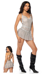 MAKE YOU MISS ME RHINESTONE MINI DRESS