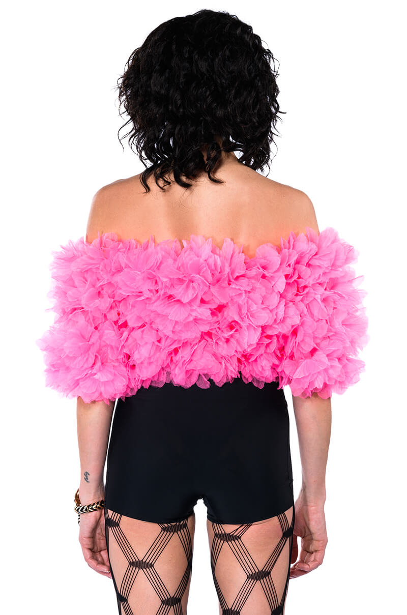 MAKING THE CUT 3D FLORAL CROP TOP