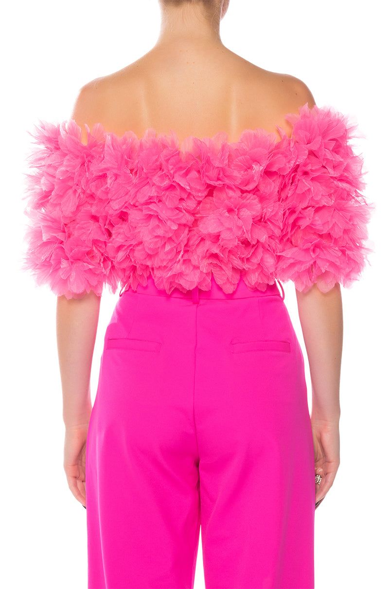 MAKING THE CUT 3D FLORAL CROP TOP