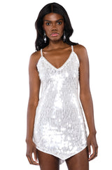 MARGO SEQUIN SLEEVELESS V NECK MINI DRESS