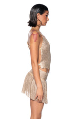 MARIELA RHINESTONE ENCRUSTED COWL NECK TOP