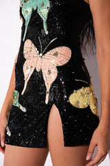 MARIPOSA STRAPLESS SEQUIN MINI DRESS