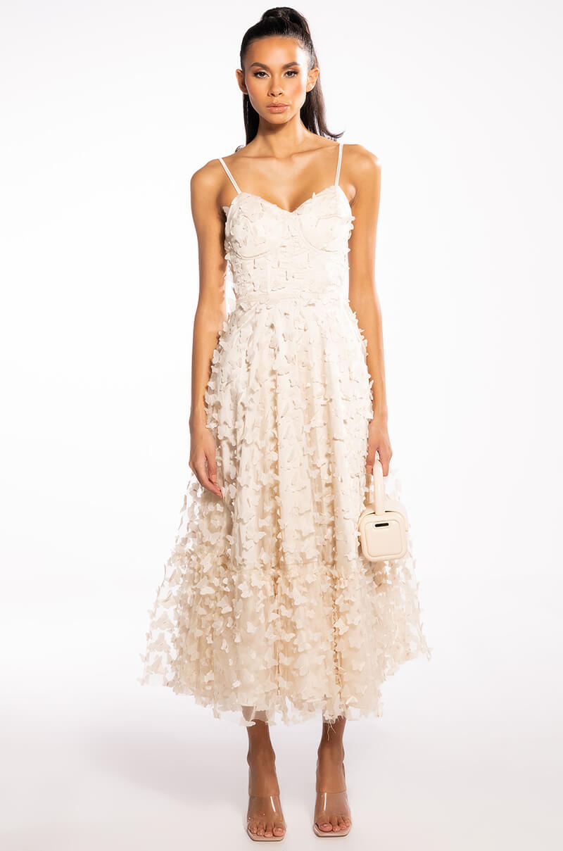 MARIPOSA SLEEVELESS APPLIQUE MIDI DRESS