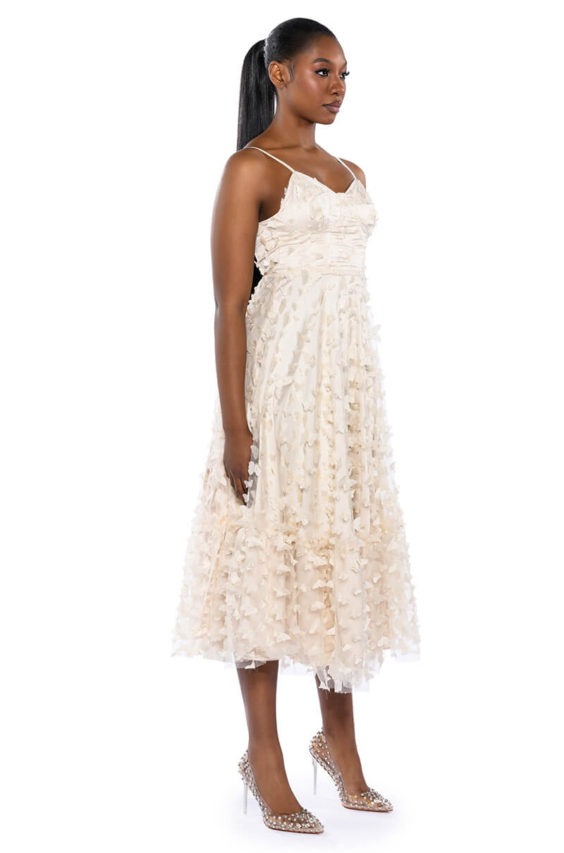 MARIPOSA SLEEVELESS APPLIQUE MIDI DRESS