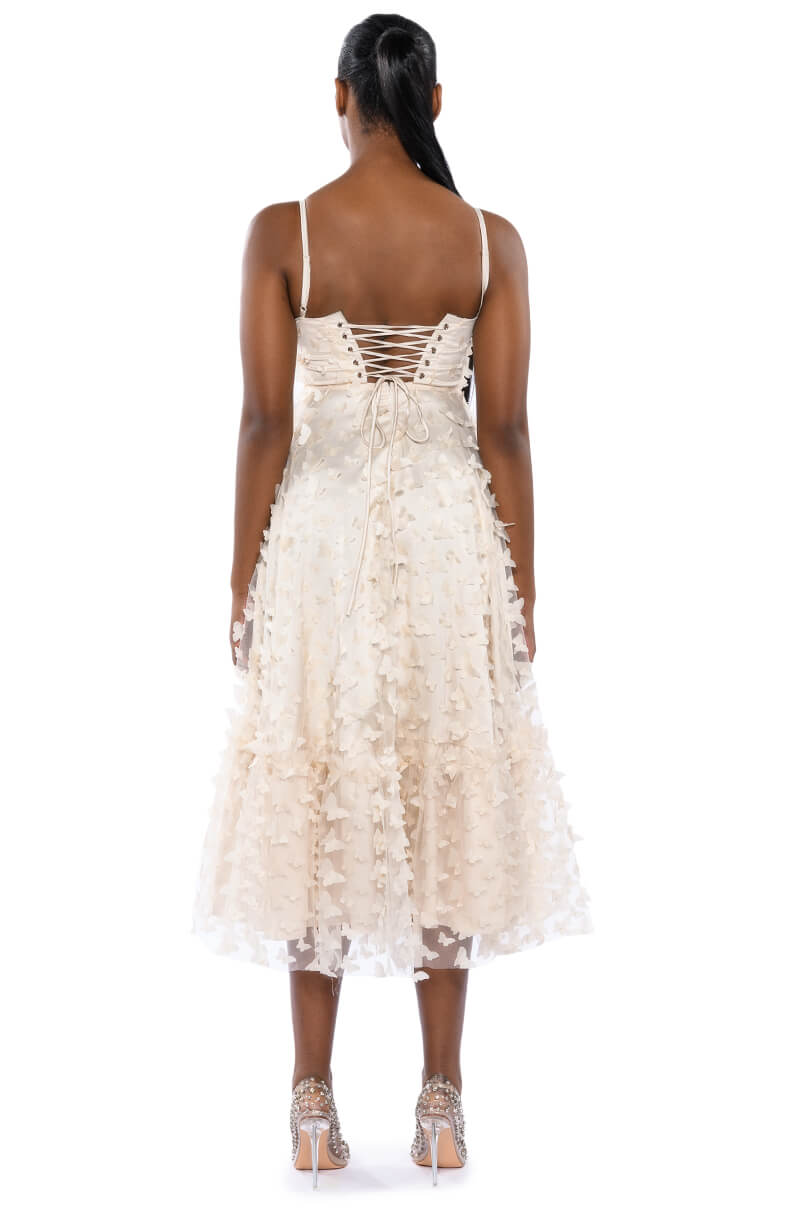 MARIPOSA SLEEVELESS APPLIQUE MIDI DRESS